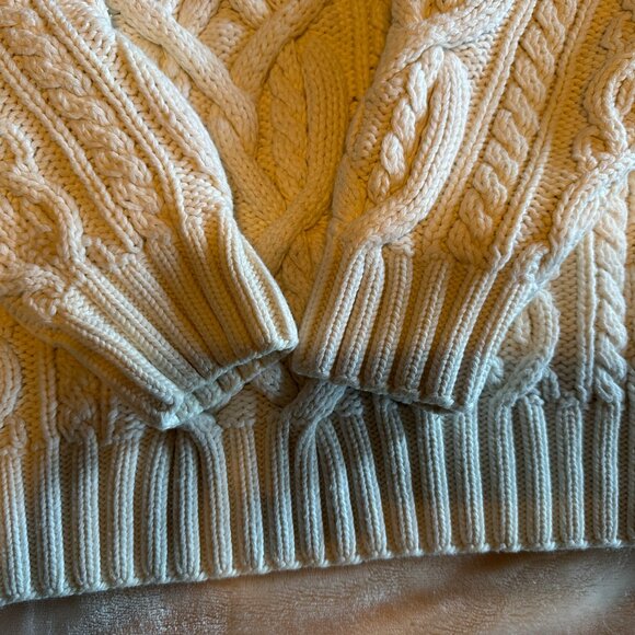 NWOT RARE Hand Knit Heavy 100% Cotton Ivory Cable Knit Fisherman Sweater Mens XL - Picture 8 of 13